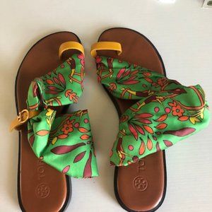 Tory Burch Green Silk Sandals NWOT